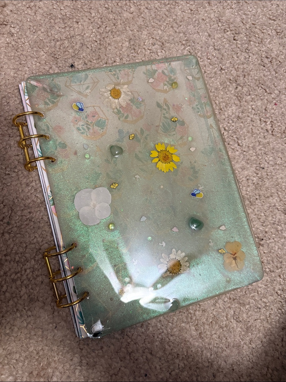 Iridescent Floral Disc-Bound Notebook - Mint Green